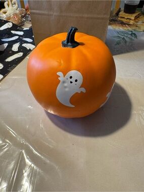 Orange Ghost Pumpkin cute holiday decor- light plastic material